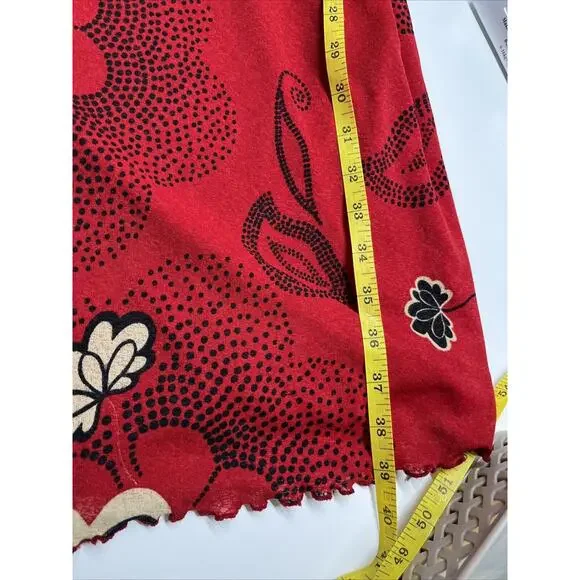 Tristan & Iseut Wrap Dress Small Knee Japanese Floral Red Ruffle Retro 70s Y2K - Picture 16 of 16